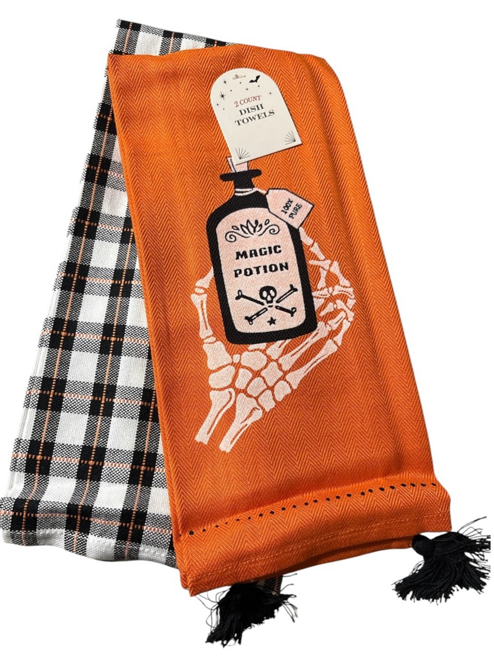 Halloween Orange & Black Dish Towels - Magic Potion Design